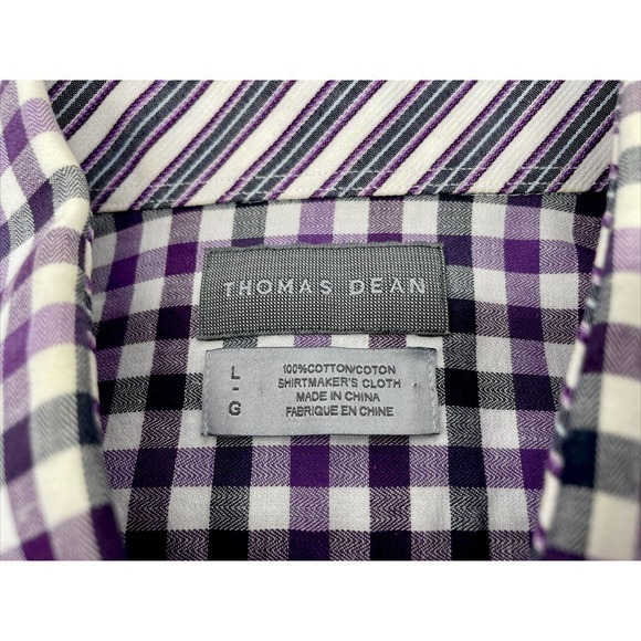 Mens‎ Thomas Dean Long Sleeve Purple Check Shirt Size L Flip Cuff 65 - Picture 2 of 5